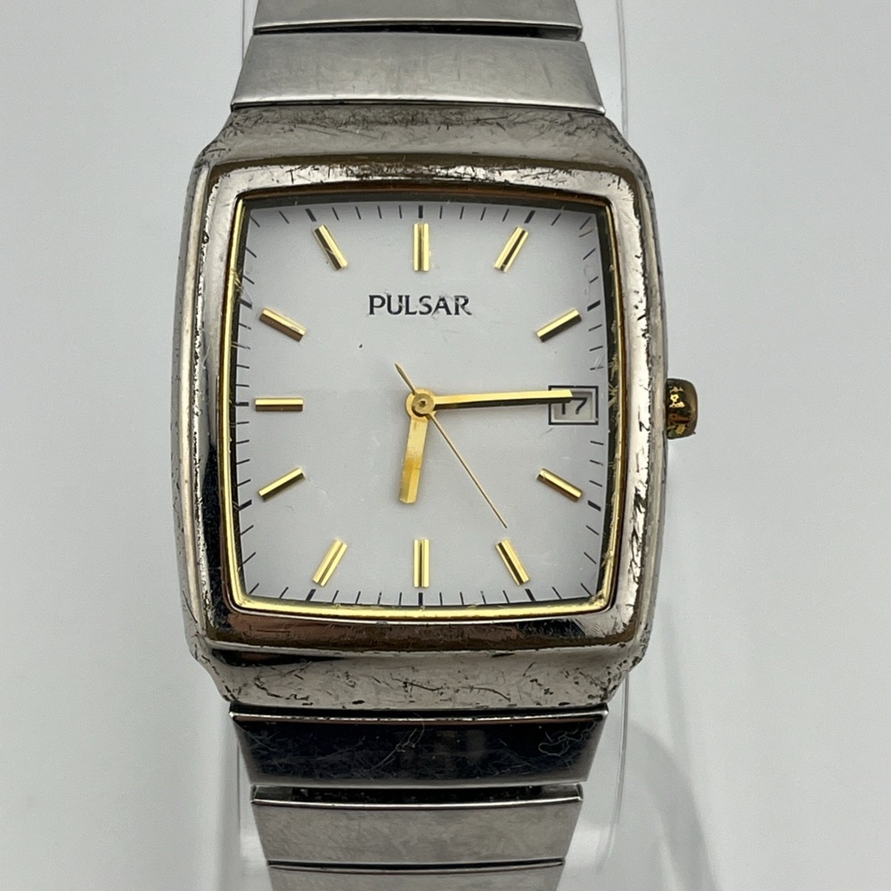 Pulsar Watch‎ Men 31mm Silver Case Stretch Band VX32-X286 New BAttery